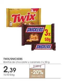 Supermercados Plaza TWIX/SNICKERS Barritas de chocolate y caramelo oferta