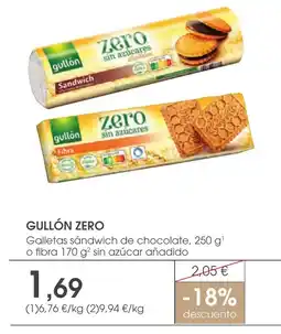 Supermercados Plaza GULLÓN ZERO Galletas sandwich de chocolate, o fibra sin azúcar añadido oferta
