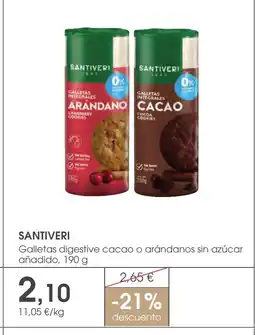 Supermercados Plaza SANTIVERI Galletas digestive cacao o arándanos sin azúcar añadido oferta
