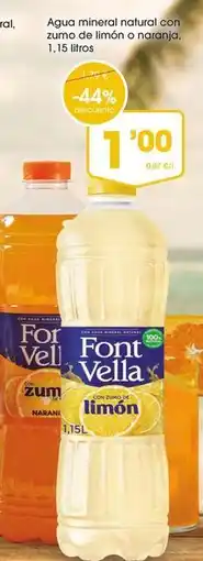 Supermercados Plaza Font vella - agua mineral natural con zumo de limon o rallano oferta