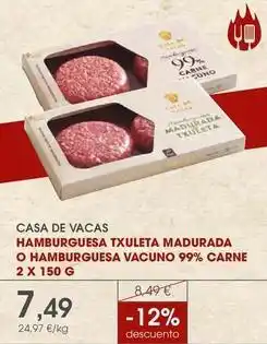 Supermercados Plaza Hamburguesa txuleta madurada o hamburguesa vacuno 99% carne oferta