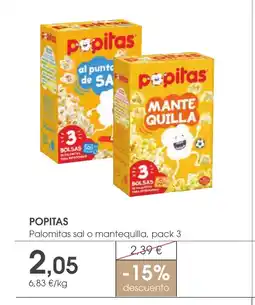 Supermercados Plaza POPITAS Palomitas sal o mantequilla, pack 3 oferta
