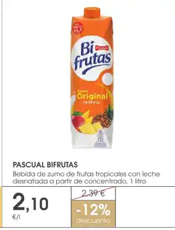 Supermercados Plaza PASCUAL BIFRUTAS Bebida de zumo de frutas tropicales con leche desnatada a partir de concentrado oferta
