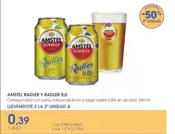 Supermercados Plaza AMSTEL RADLER Y RADLER 0,0 Cerveza rubia con zumo natural de limón o lager radler 0,0% sin alcohol oferta