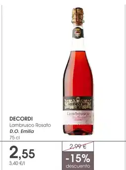 Supermercados Plaza DECORDI Lambrusco Rosato D.O. Emilia oferta