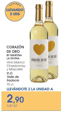 Supermercados Plaza CORAZÓN DE ORO BY MARTINA LA DIVINA Vino blanco Chardonnay y Moscatel D.O. oferta
