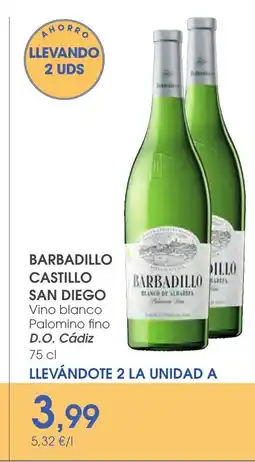 Supermercados Plaza BARBADILLO CASTILLO SAN DIEGO Vino blanco Palomino fino D.O. Cádiz oferta