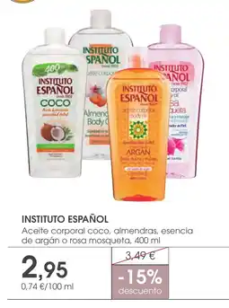 Supermercados Plaza INSTITUTO ESPAÑOL Aceite corporal coco, almendras, esencia de argán o rosa mosqueta oferta