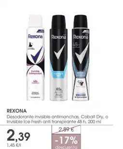Supermercados Plaza REXONA Desodorante invisible antimanchas, Cobalt Dry, o Invisible Ice Fresh anti transpirante 48 h oferta