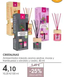 Supermercados Plaza CRISTALINAS Ambientador mikado aroma azahar, moras y frambuesas o sándalo y cedro oferta