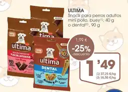 Supermercados Plaza ULTIMA Snack para perros adultos mini pollo buey o dental oferta