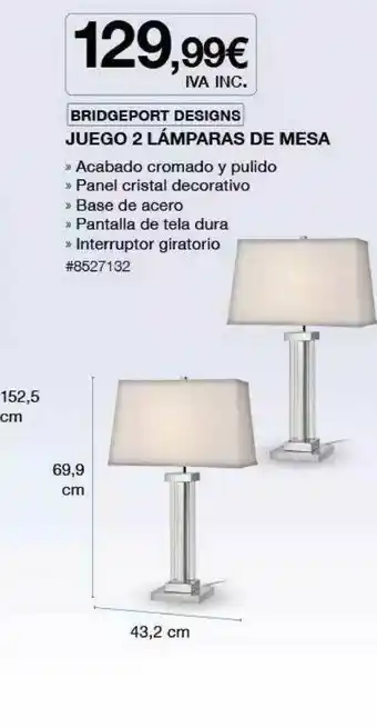 Costco Bridgeport Designs Juego 2 Lámparas De Mesa oferta