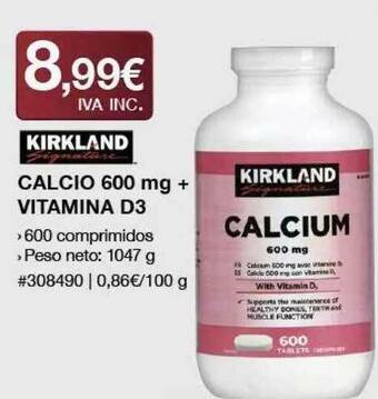 Costco Kirkland Calcio 600 Mg + Vitamina D3 oferta