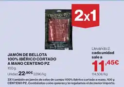 Hipercor Jamón de bellota 100% ibérico cortado a mano centeno pz oferta