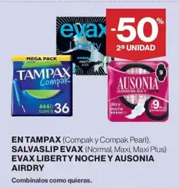 Hipercor En tampax salvaslip evax liberty noche y ausonia airdry oferta
