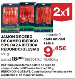 Hipercor Jamón de cebo de campo ibérico 50% raza ibérica redondo iglesias oferta