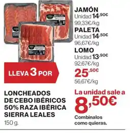 Hipercor Loncheados de cebo ibéricos 50% raza ibérica sierra leales oferta