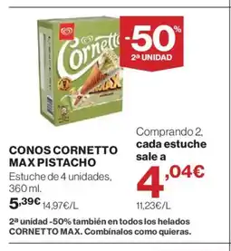 Hipercor CORNETTO Conos max pistacho oferta