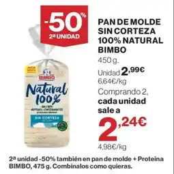 Hipercor BIMBO Pan de molde sin corteza 100% natural oferta