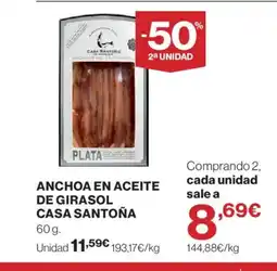 Hipercor CASA SANTOÑA Anchoa en aceite de girasol oferta