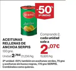 Hipercor SERPIS Aceitunas rellenas de anchoa oferta