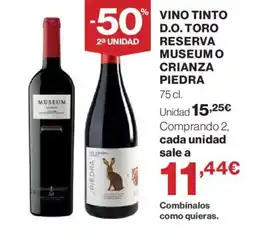 Hipercor Vino tinto d.o. toro reserva museumo crianza piedra oferta