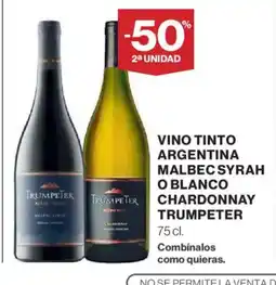Hipercor TRUMPETER Vino tinto argentina malbec syrah o blanco combinalos oferta