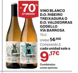 Hipercor VÍA BARROSA Vino blanco d.o. ribeiro treixadura o d.o. valdeorras godello oferta