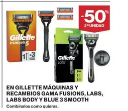 Hipercor En gillette máquinas y recambios gama fusions, labs, labs body y blue 3 smooth oferta