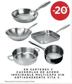 Hipercor En sartenes y cacerolas de acero inoxidable multicapa sin antiadherente vita 3 oferta