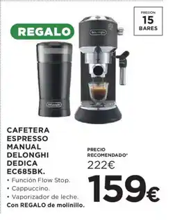 Hipercor DELONGHI Cafetera espresso manual dedica ec685bk. oferta