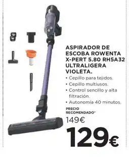 Hipercor ROWENTA Aspirador de escoba x-pert 5.80 rh5a32 ultraligera violeta oferta