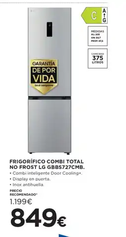 Hipercor Frigorífico combi total no frost lg gbbs727cmb. oferta