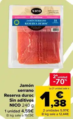 Carrefour NICO Jamón serrano Reserva duroc Sin aditivos oferta
