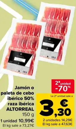 Carrefour ALTORREAL Jamón o paleta de cebo ibérico 50% raza ibérica oferta