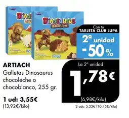 Supermercados Lupa ARTIACH Galletas Dinosaurus chocoleche o chocoblanco oferta