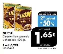 Supermercados Lupa NESTLÉ Cereales Lion caramelo y chocolate oferta