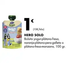 Supermercados Lupa HERO SOLO Bolsita yogur-plátano-fresa, naranja-plátano-pera-galleta o plátano-fresa-manzana oferta