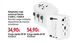 Cadena88 Adaptador viaje universal Simón 2 USB C, 1 USB A oferta
