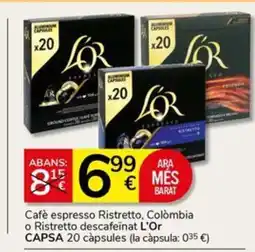 Supermercados Charter L'OR Cafè espresso Ristretto, Colòmbia o Ristretto descafeinat oferta