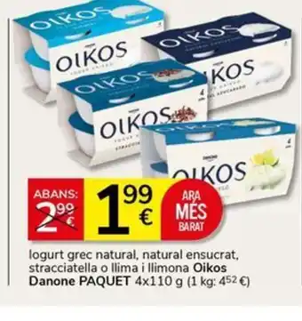 DANONE logurt grec natural, natural ensucrat, stracciatella o llima i llimona Oikos