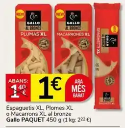 Supermercados Charter GALLO Espaguetis XL, Plomes XL o Macarrons XL al bronze oferta