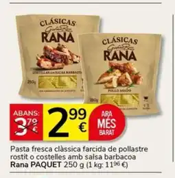 Supermercados Charter RANA Pasta fresca clàssica farcida de pollastre rostit o costelles amb salsa barbacoa oferta