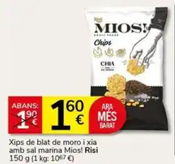 Supermercados Charter RISI Xips de blat de moro i xia amb sal marina Mios! oferta