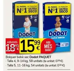 Supermercados Charter DODOT Bolquer bebè sec oferta