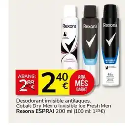 Supermercados Charter REXONA Desodorant invisible antitaques, Cobalt Dry Men o Invisible Ice Fresh Men oferta
