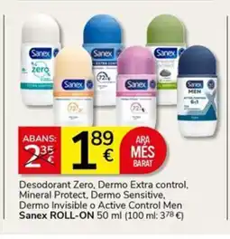 Supermercados Charter SANEX Desodorant Zero, Dermo Extra control, Mineral Protect, Dermo Sensitive. Dermo Invisible o Active Control Men oferta
