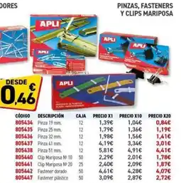 Carlin APLI Pinzas, fasteners y clips mariposa oferta
