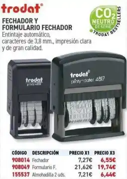 Carlin TRODAT Fechador y formulario fechador oferta