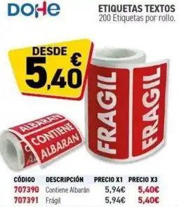Carlin Etiquetas textos oferta